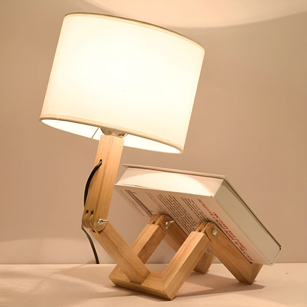Flexibel WoodMan-Lampa - Skrivbordslampa med Robot i Massivt trä