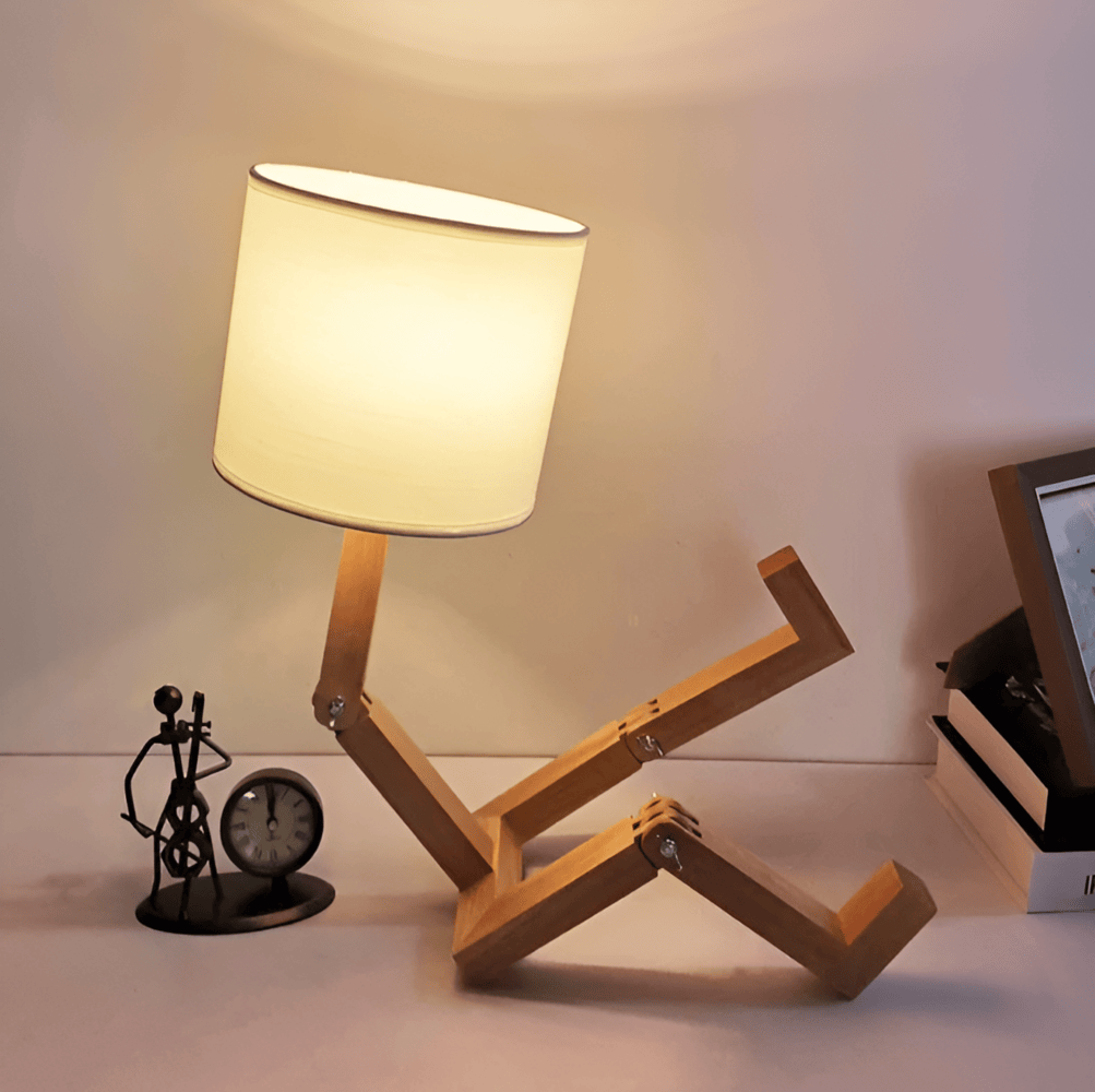 Flexibel WoodMan-Lampa - Skrivbordslampa med Robot i Massivt trä