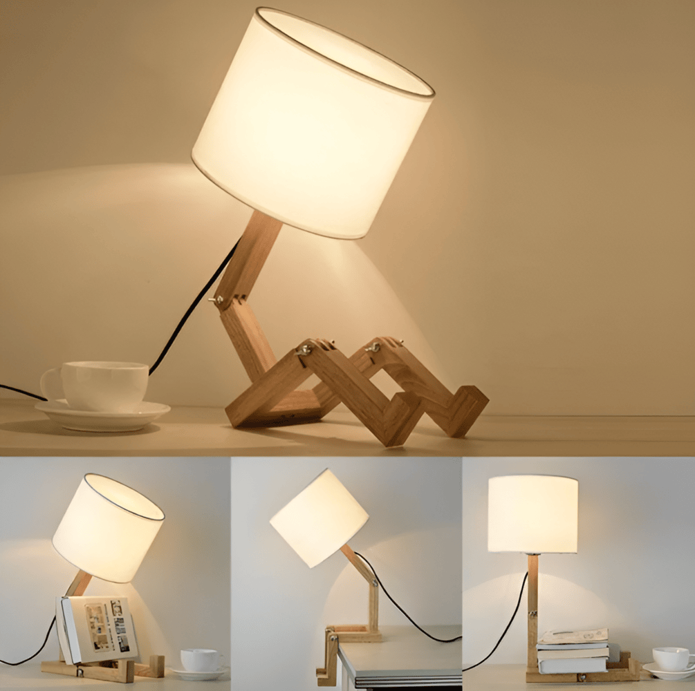 Flexibel WoodMan-Lampa - Skrivbordslampa med Robot i Massivt trä