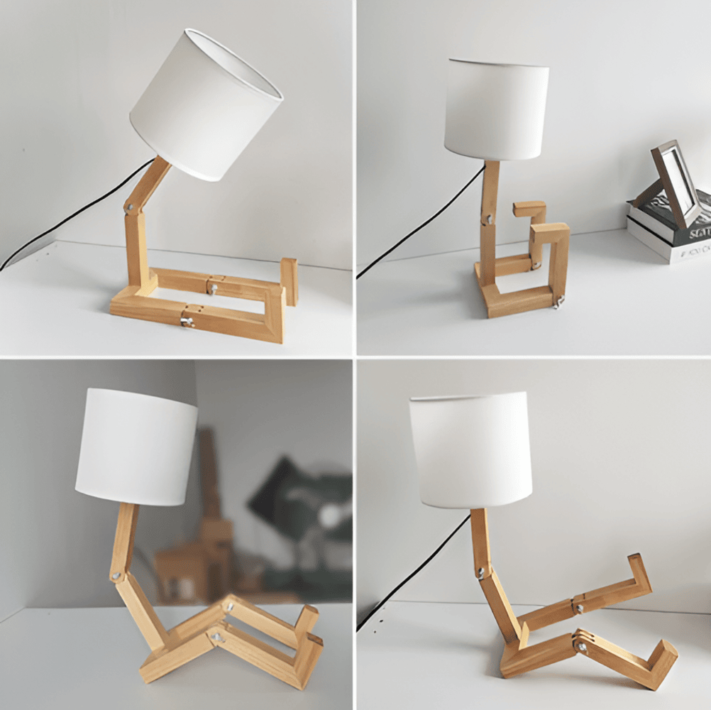 Flexibel WoodMan-Lampa - Skrivbordslampa med Robot i Massivt trä