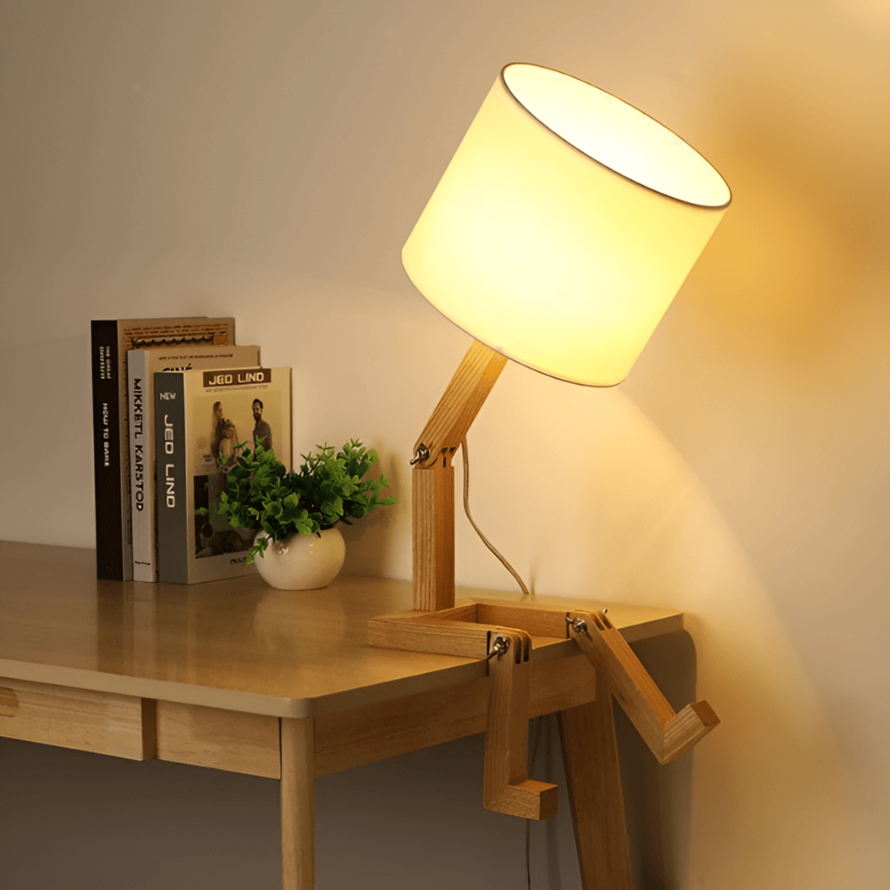 Flexibel WoodMan-Lampa - Skrivbordslampa med Robot i Massivt trä