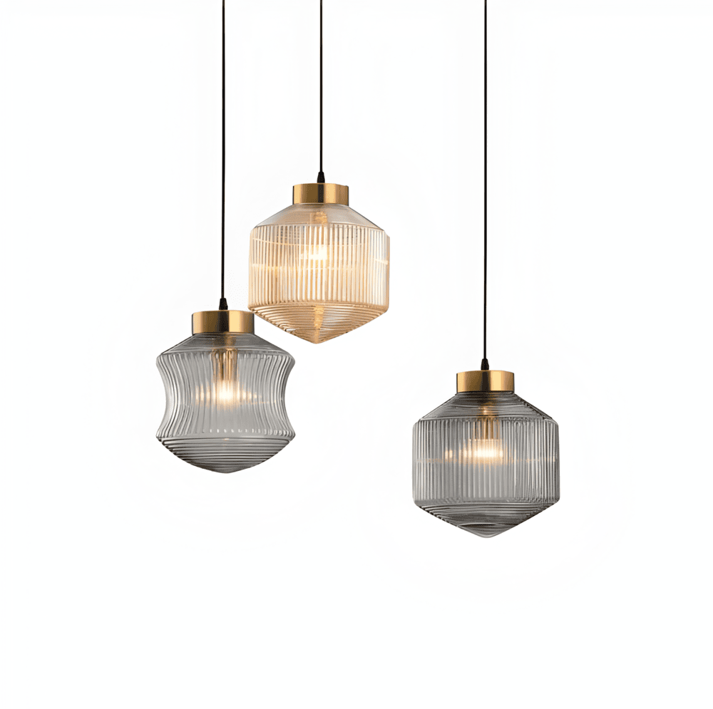 GeomGlass Taklampa - Vintage Rökgrå och Bärnstensfärgad Taklampa med Ribbor