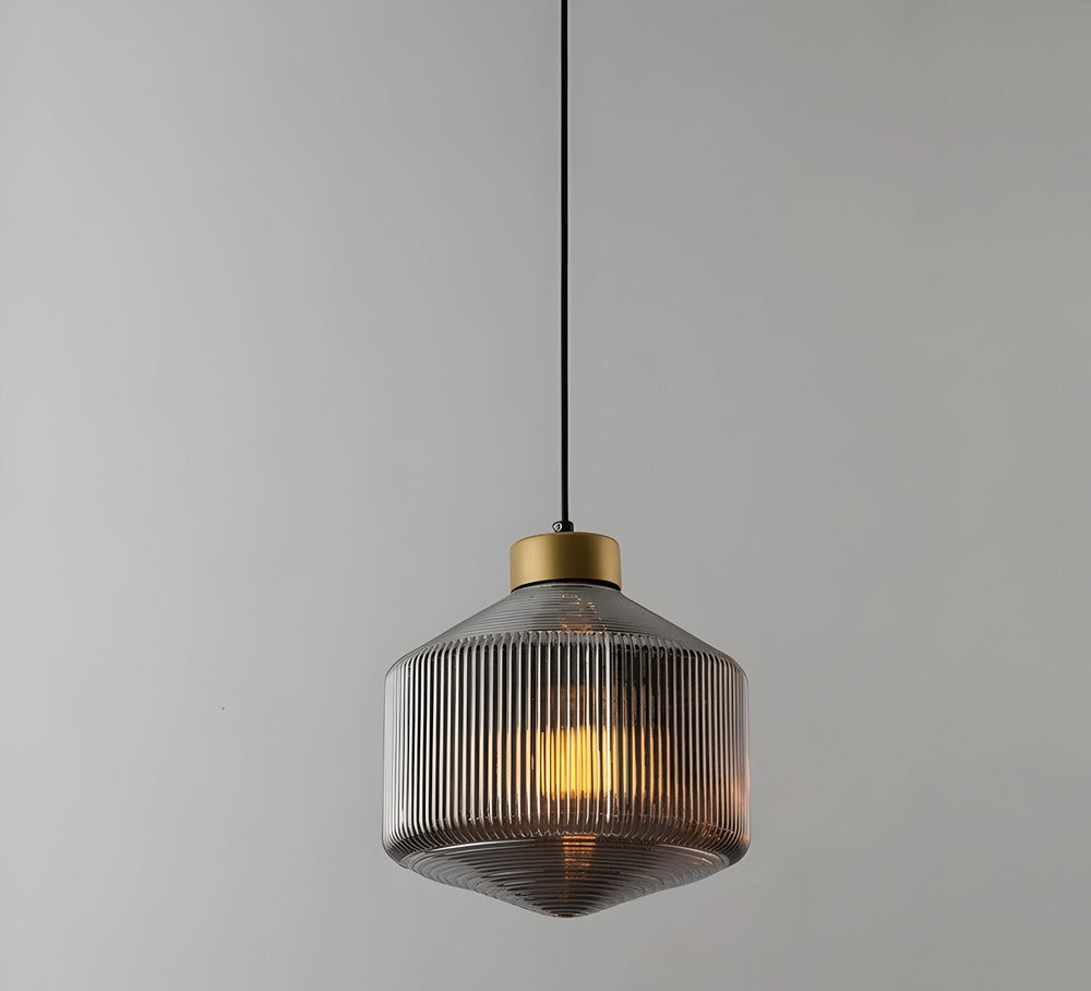 GeomGlass Taklampa - Vintage Rökgrå och Bärnstensfärgad Taklampa med Ribbor