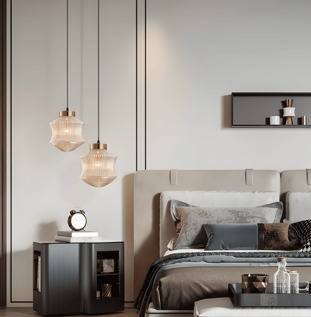 GeomGlass Taklampa - Vintage Rökgrå och Bärnstensfärgad Taklampa med Ribbor