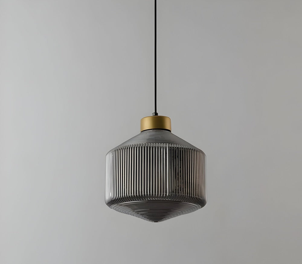 GeomGlass Taklampa - Vintage Rökgrå och Bärnstensfärgad Taklampa med Ribbor