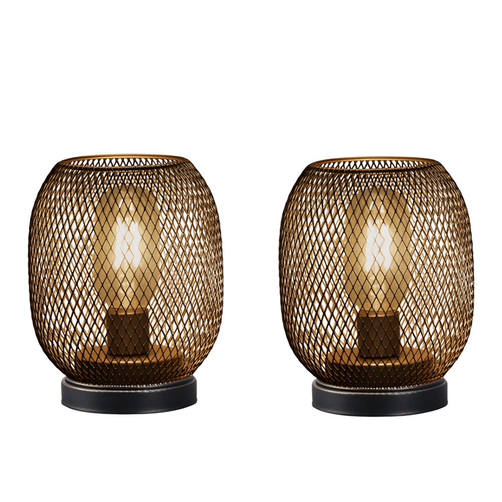 IronGlow - Bordslampa med Metallbur- Batteridriven LED-lykta (2-Pack)