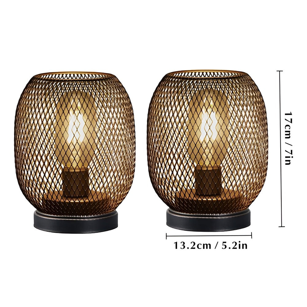 IronGlow - Bordslampa med Metallbur- Batteridriven LED-lykta (2-Pack)