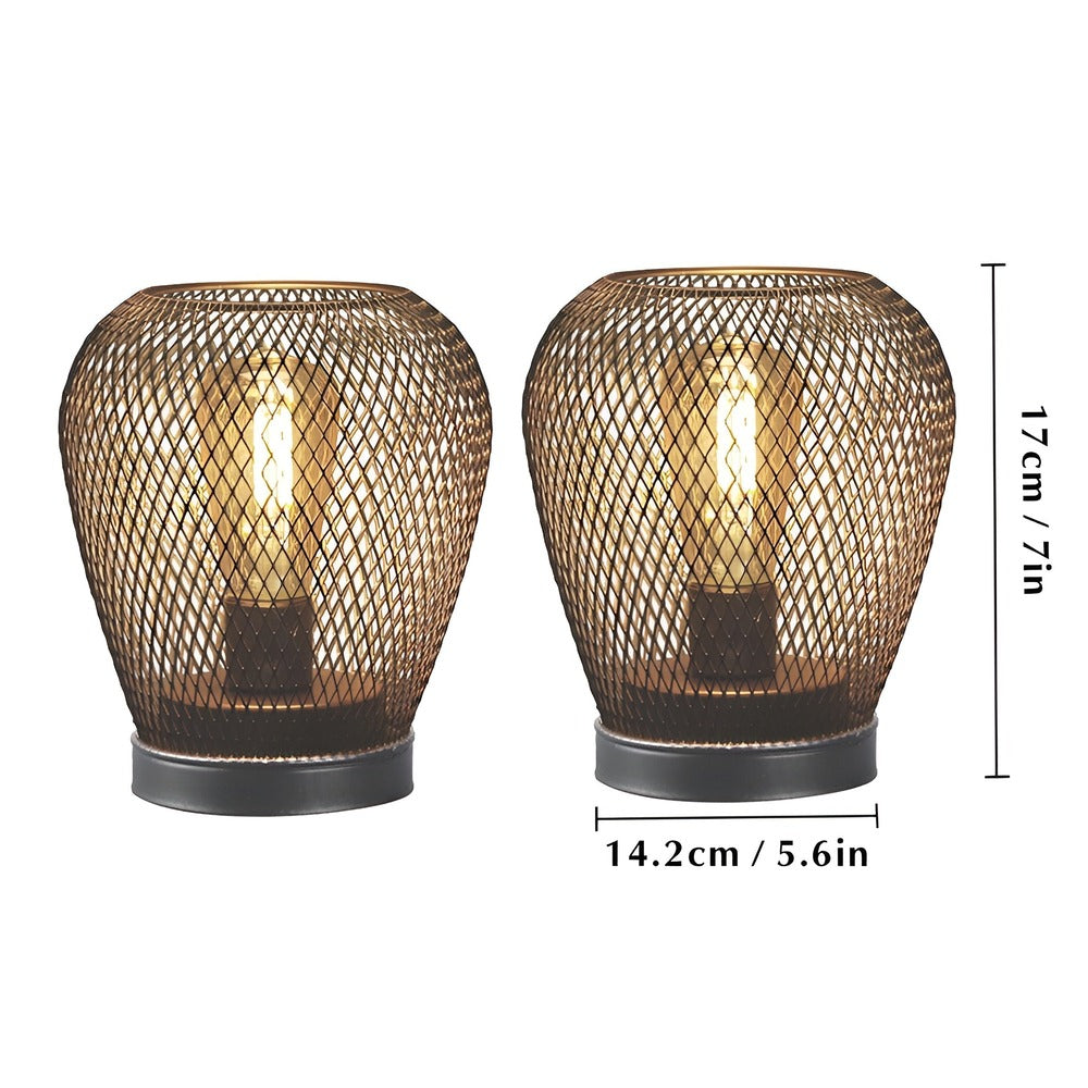 IronGlow - Bordslampa med Metallbur- Batteridriven LED-lykta (2-Pack)
