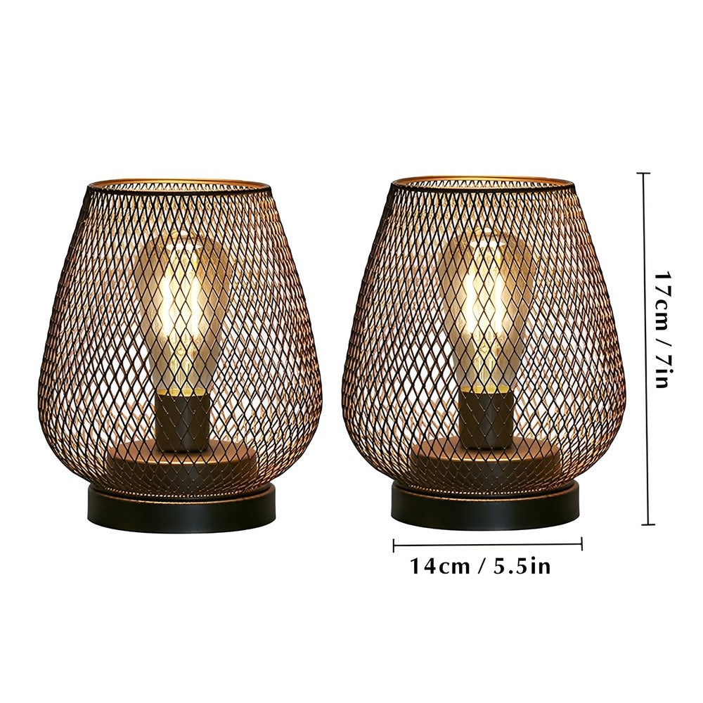 IronGlow - Bordslampa med Metallbur- Batteridriven LED-lykta (2-Pack)