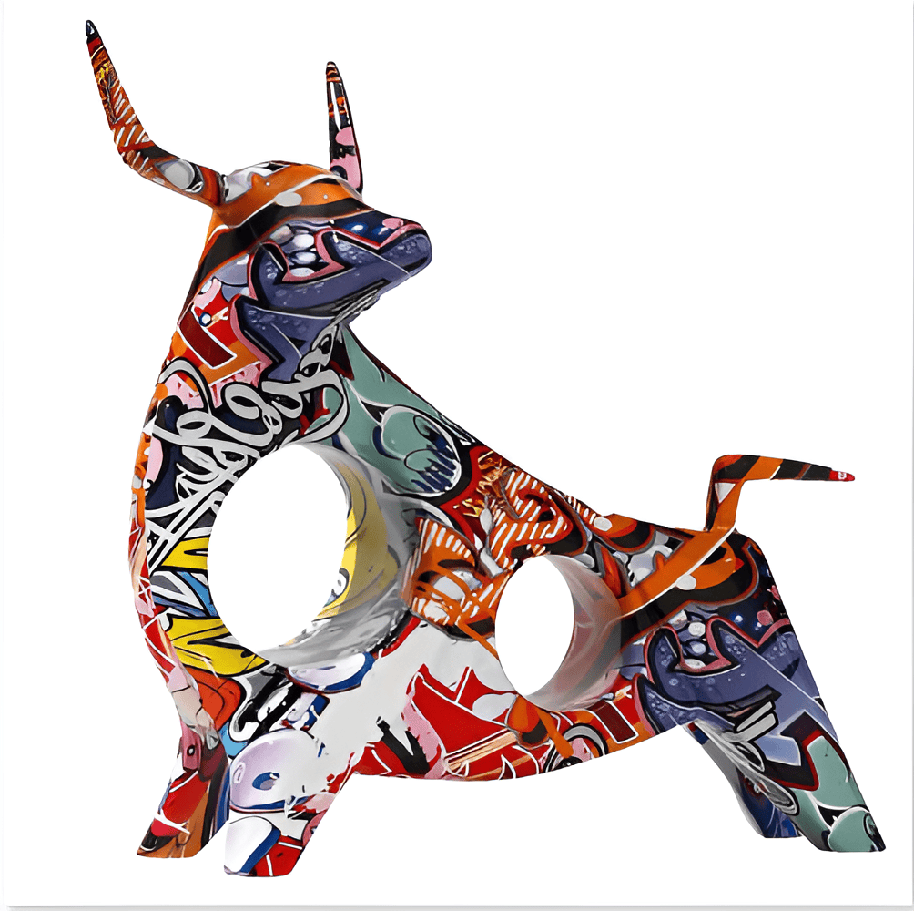 Graffiti Cow - Miniatyrstaty av en ko, Ett Finurligt Tillskott till Skrivbordsdekorationer