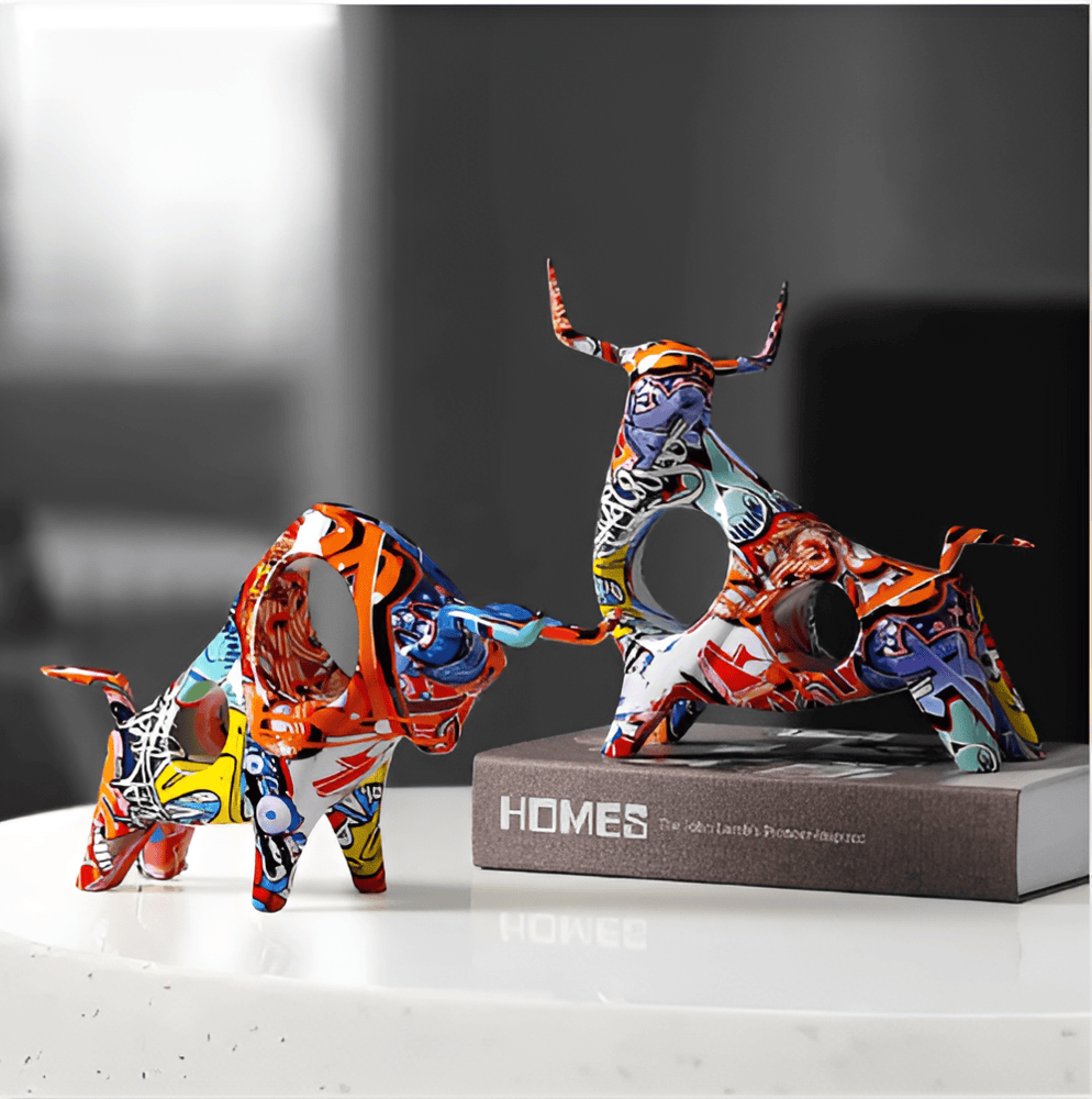 Graffiti Cow - Miniatyrstaty av en ko, Ett Finurligt Tillskott till Skrivbordsdekorationer