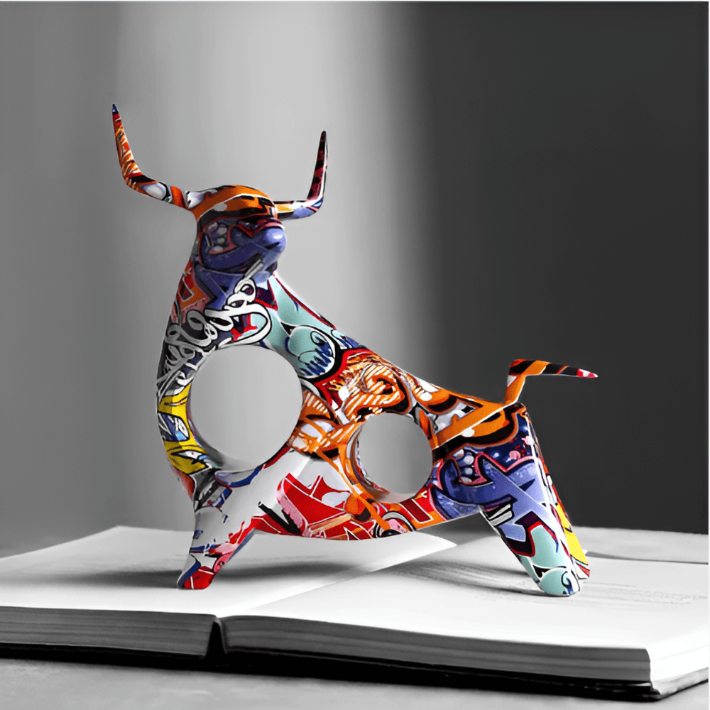 Graffiti Cow - Miniatyrstaty av en ko, Ett Finurligt Tillskott till Skrivbordsdekorationer
