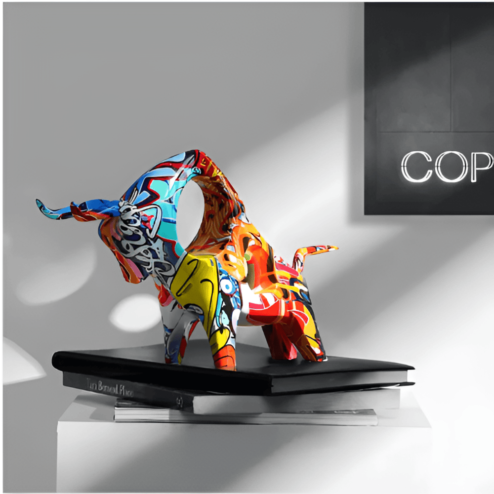 Graffiti Cow - Miniatyrstaty av en ko, Ett Finurligt Tillskott till Skrivbordsdekorationer