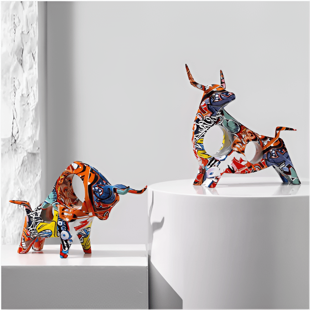 Graffiti Cow - Miniatyrstaty av en ko, Ett Finurligt Tillskott till Skrivbordsdekorationer