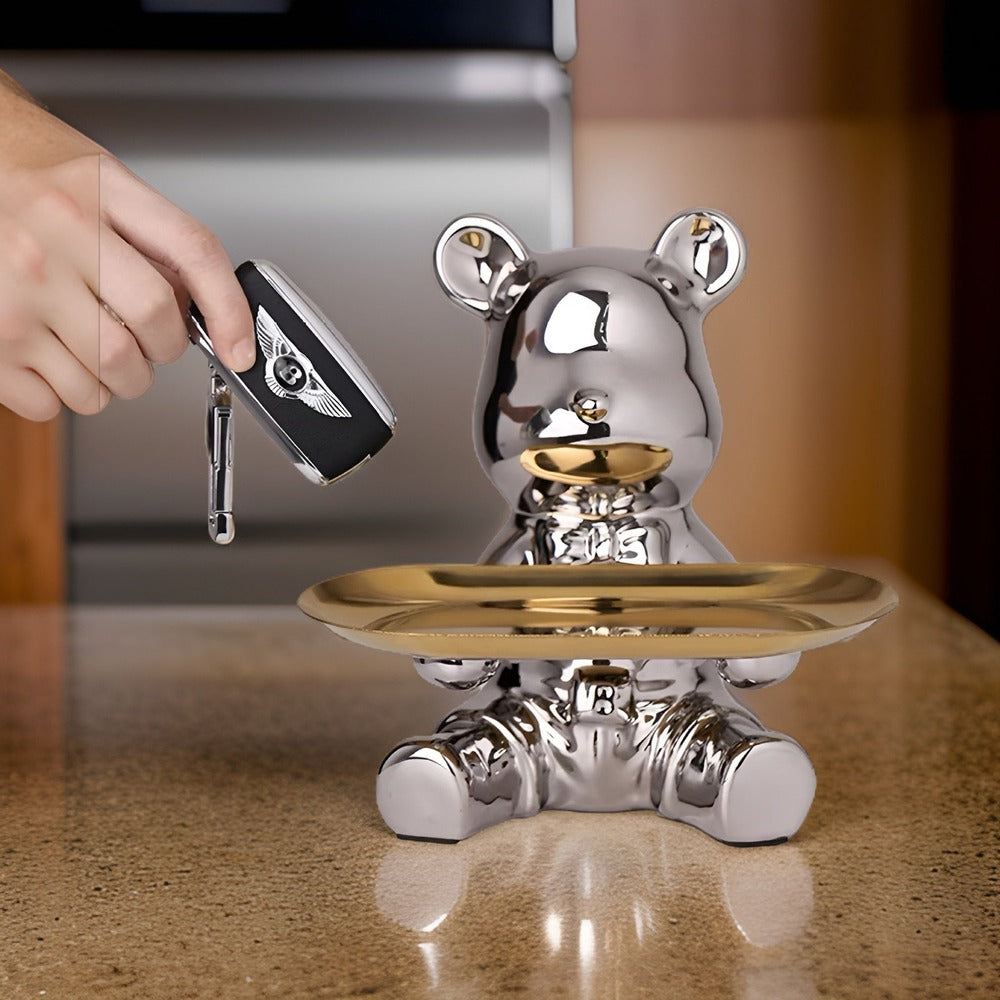 Happy Bear - Modern Keramisk Figurbricka för Lyxiga Utställningar i Hemmet