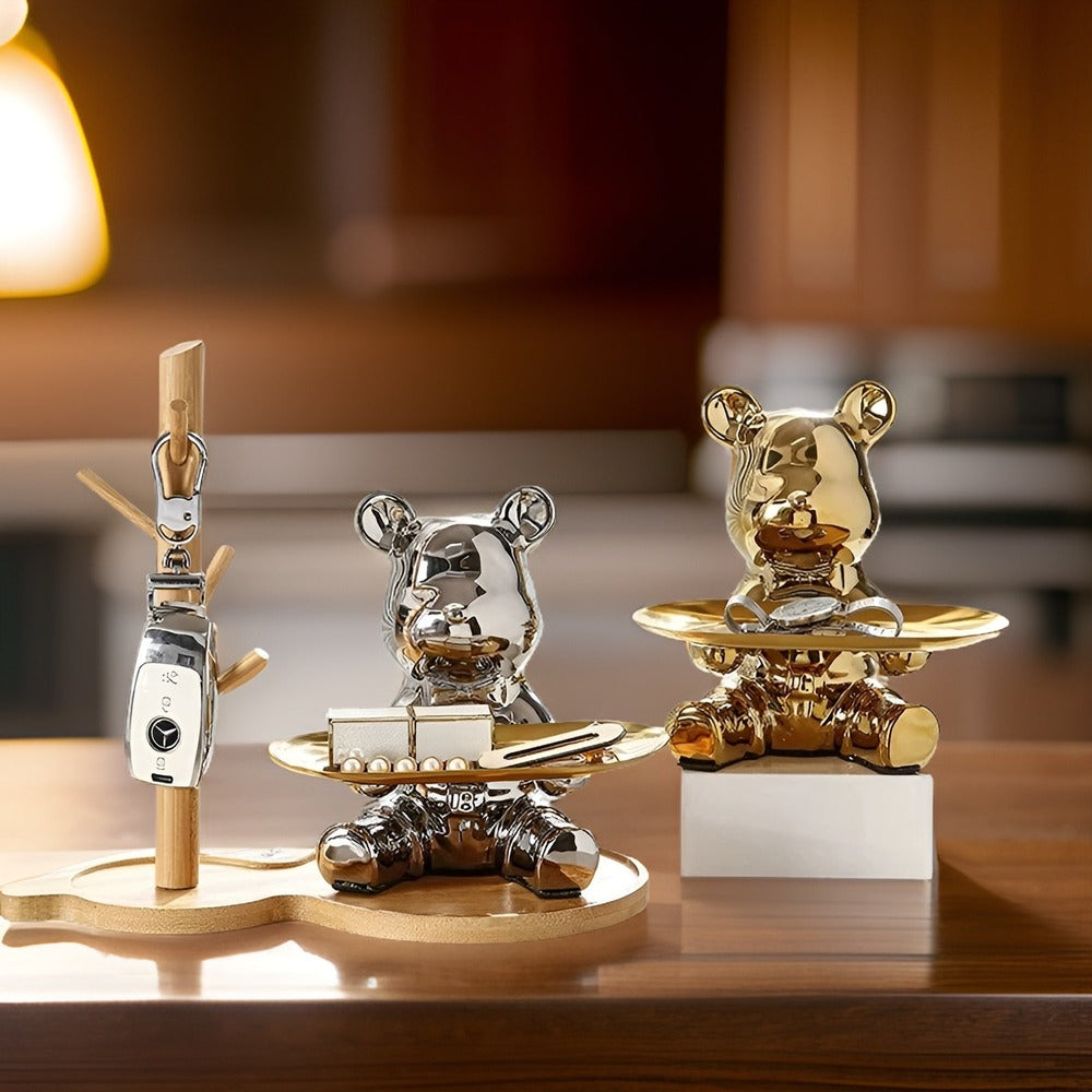 Happy Bear - Modern Keramisk Figurbricka för Lyxiga Utställningar i Hemmet