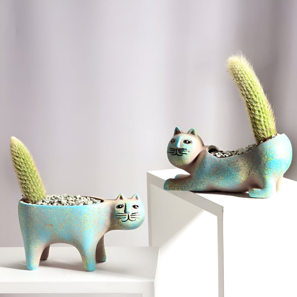 Charmiga Katt-Design Keramiska Blomkrukor för Växter