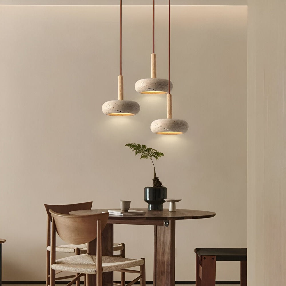 Krämfärgad Travertin  Pendellampa - Rund Taklampa - Retro Pendellampa