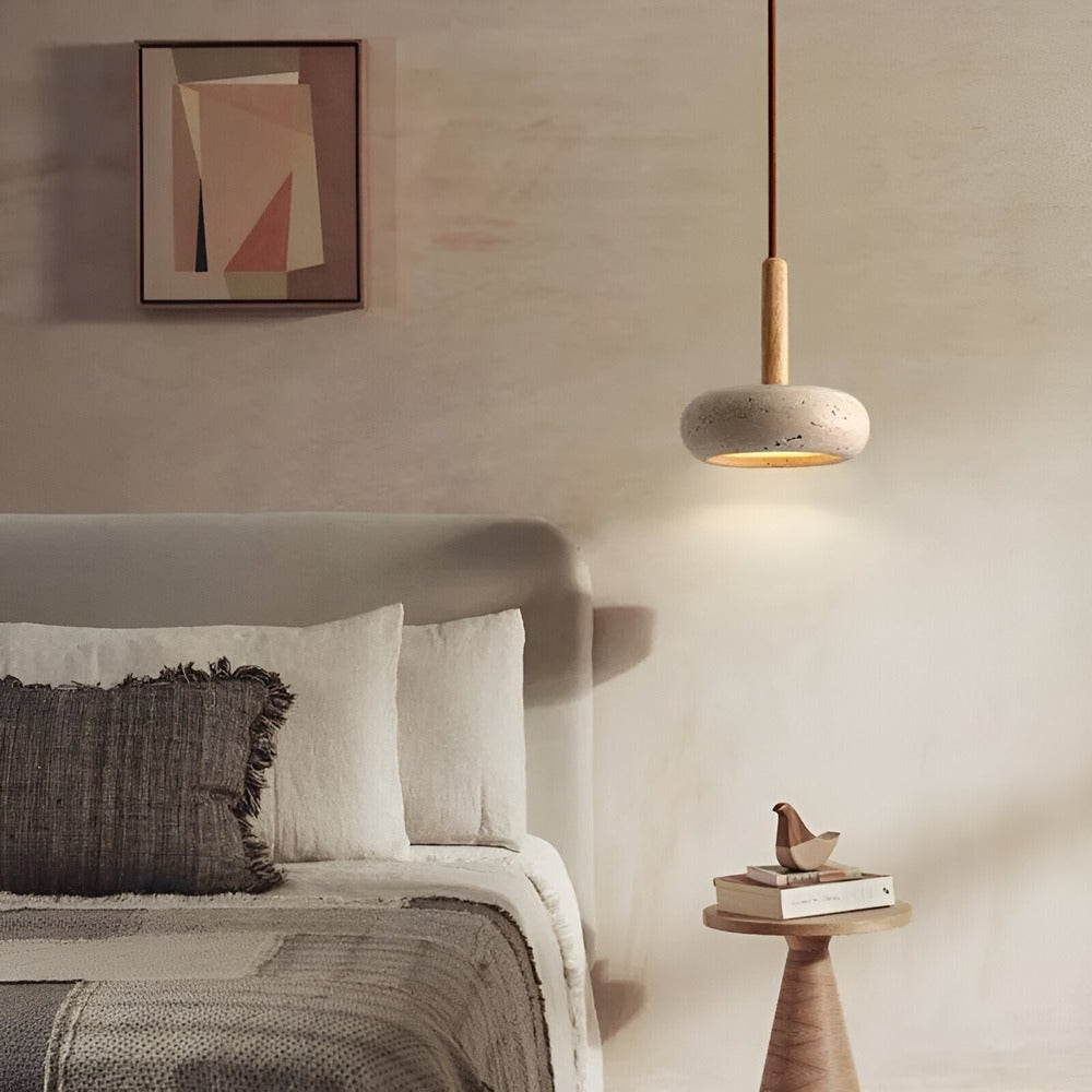 Krämfärgad Travertin  Pendellampa - Rund Taklampa - Retro Pendellampa