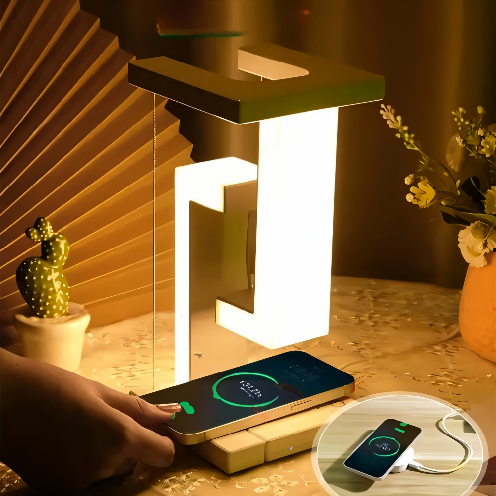 LevBlock Bordslampa - Svävande LED Bordslampa med trådlös laddningsplatta