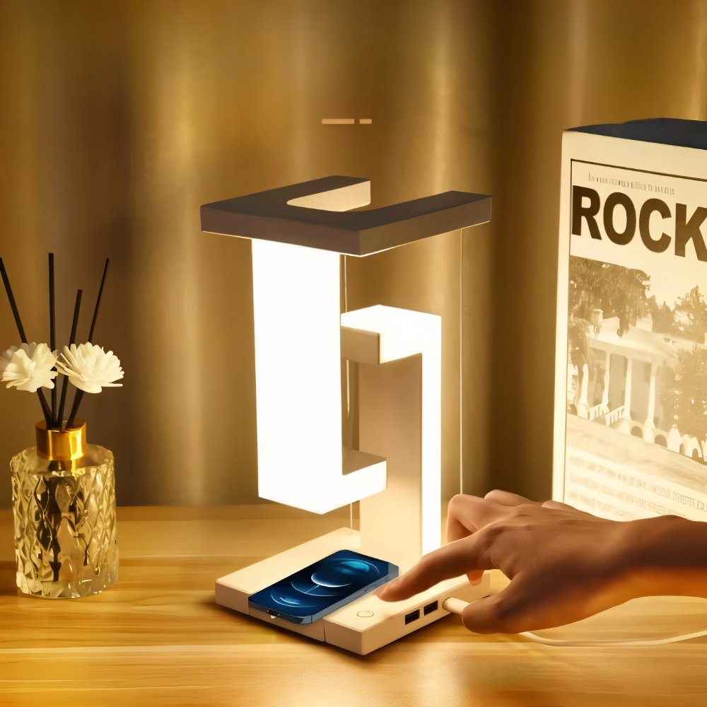 LevBlock Bordslampa - Svävande LED Bordslampa med trådlös laddningsplatta
