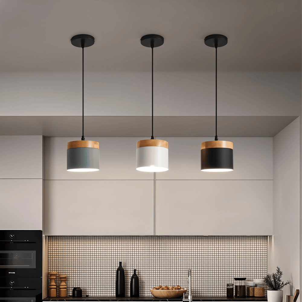 Cylinder Chic Pendellampa i Metall och Varmt Trä