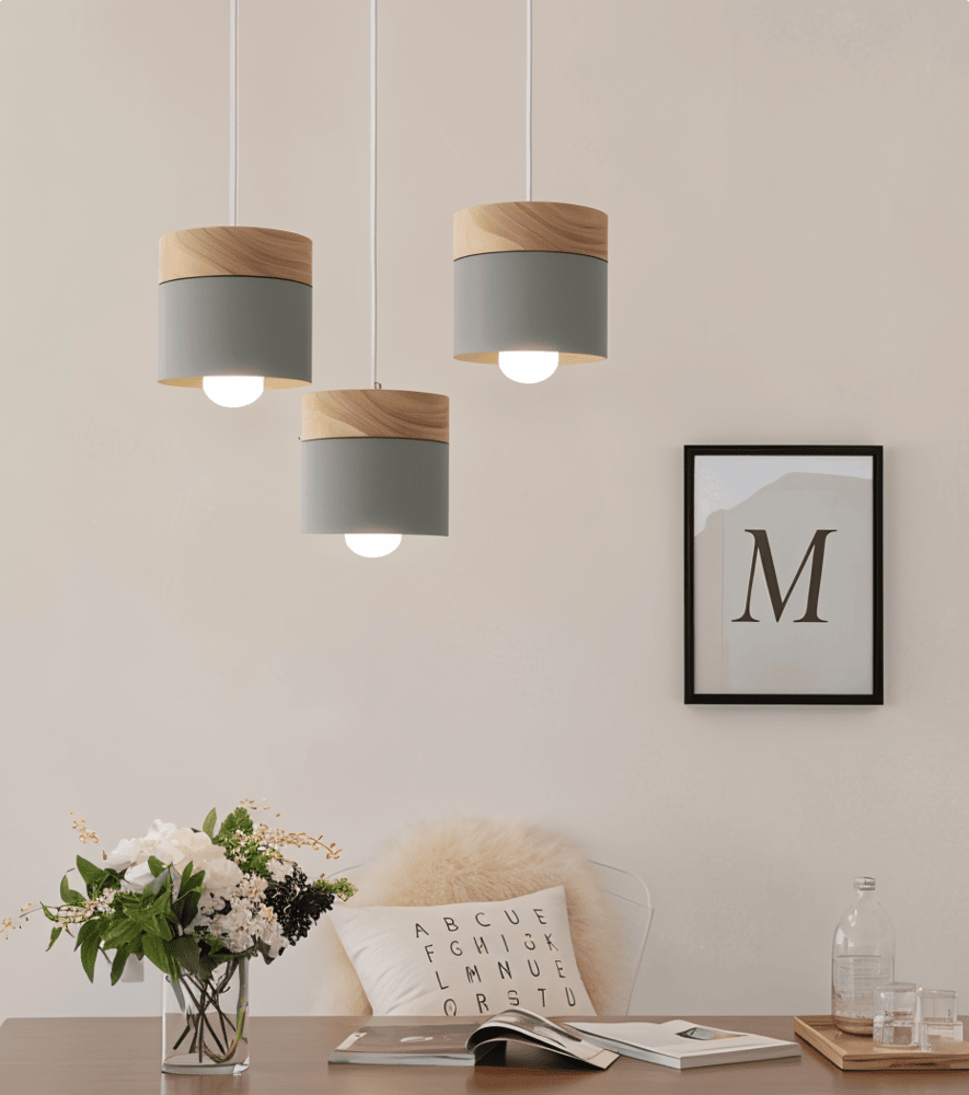 Cylinder Chic Pendellampa i Metall och Varmt Trä