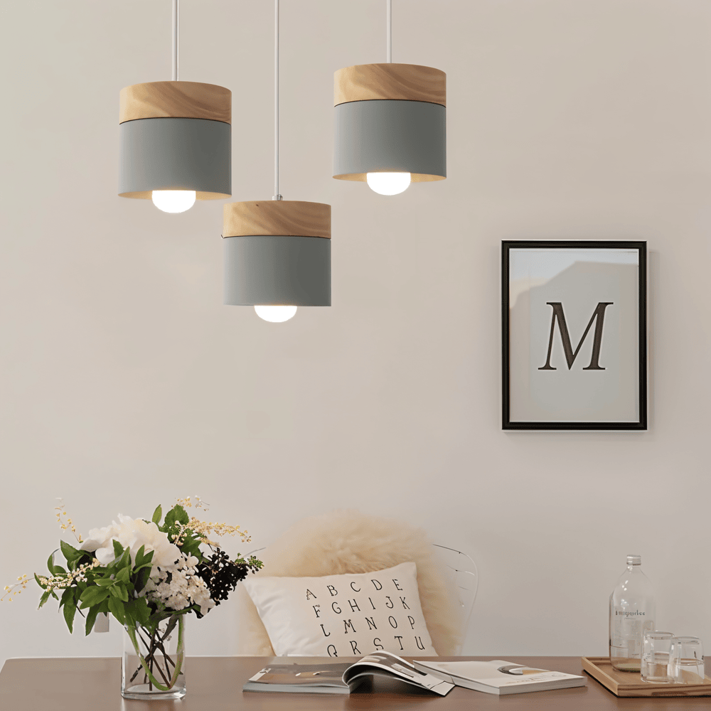 Cylinder Chic Pendellampa i Metall och Varmt Trä