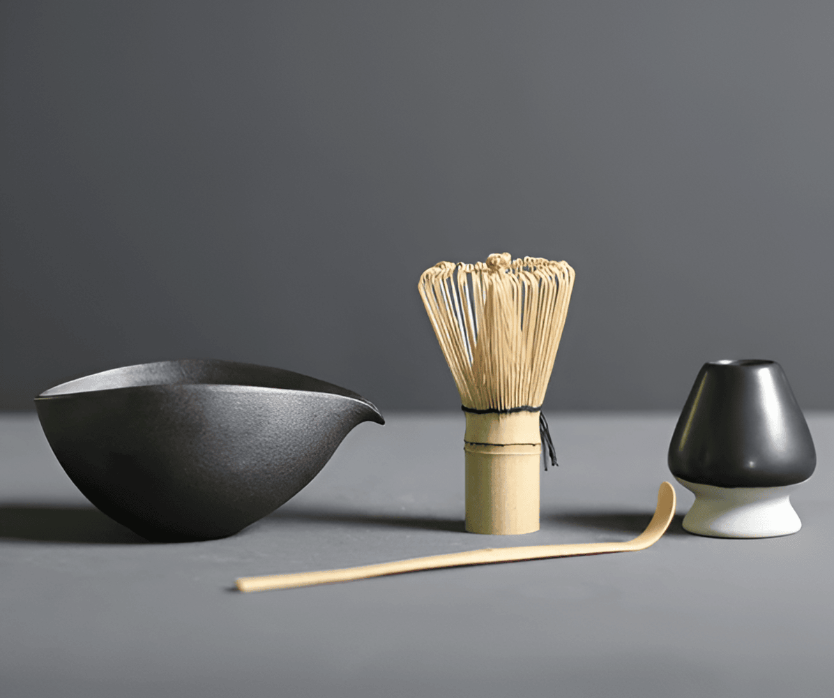 Matcha-set i keramik och bambu – 4 delar – japanskt te-set med tillbehör