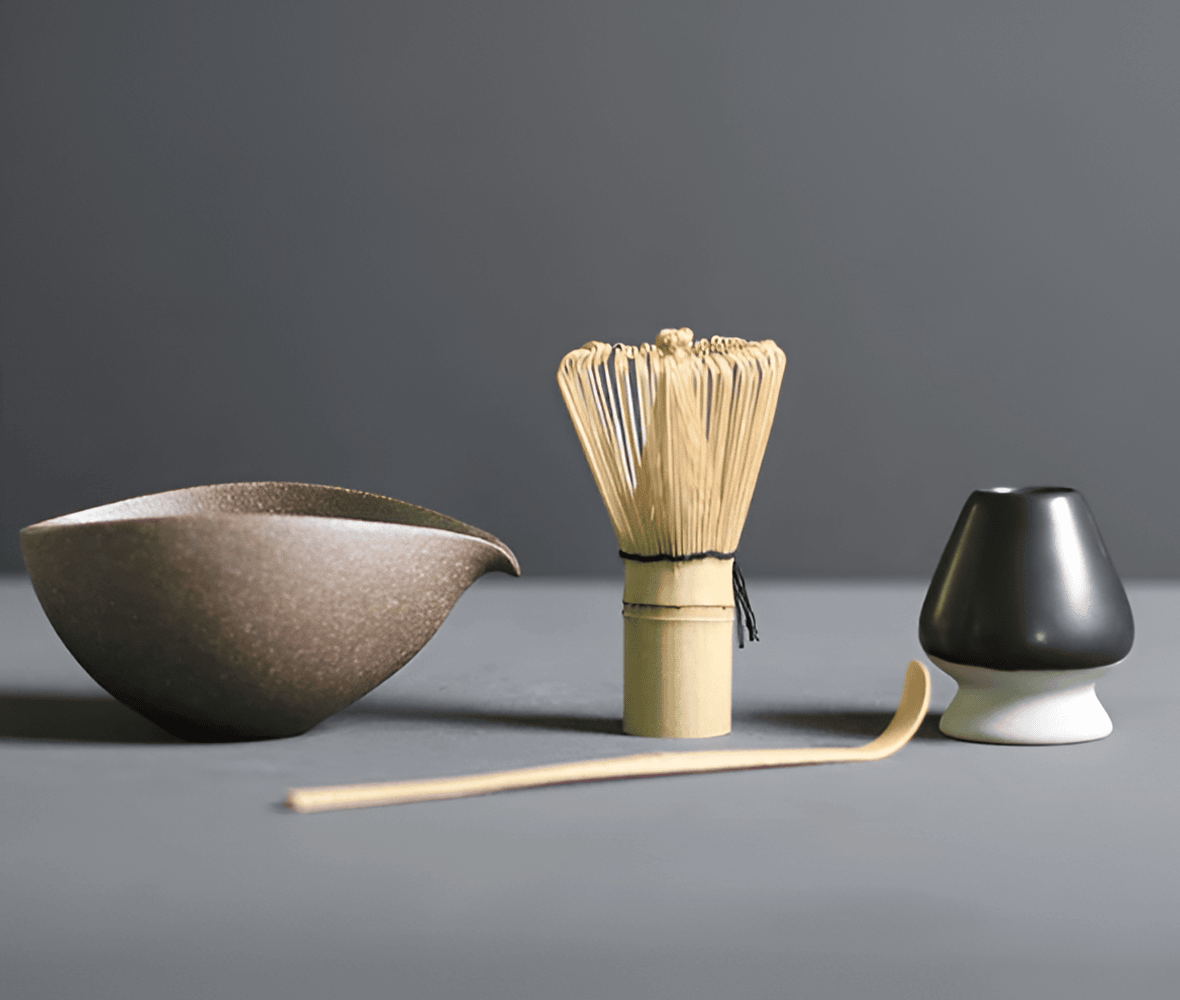 Matcha-set i keramik och bambu – 4 delar – japanskt te-set med tillbehör