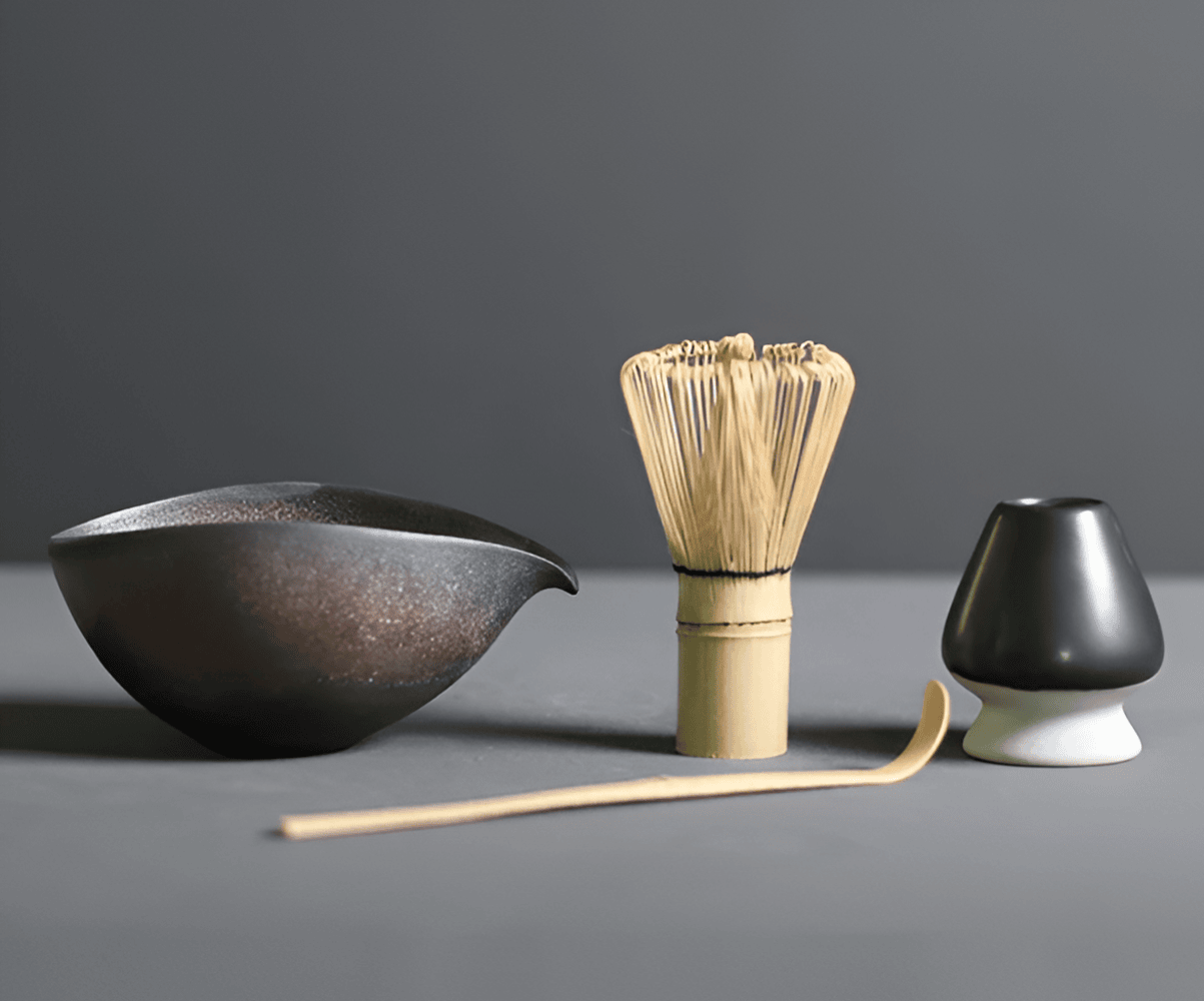 Matcha-set i keramik och bambu – 4 delar – japanskt te-set med tillbehör
