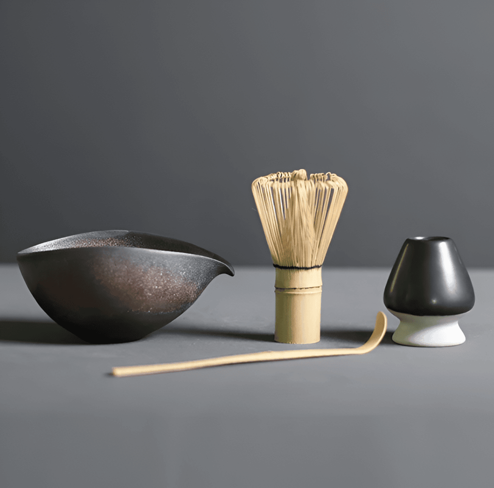 Matcha-set i keramik och bambu – 4 delar – japanskt te-set med tillbehör