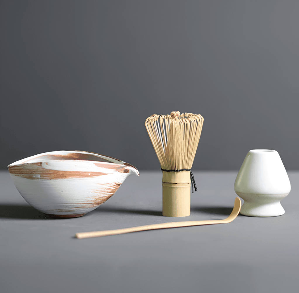 Matcha-set i keramik och bambu – 4 delar – japanskt te-set med tillbehör