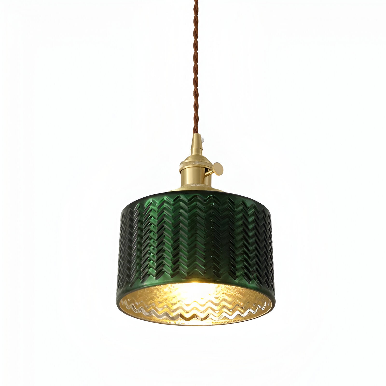 LuxurGreen - Pendellampa i Glas - Nordisk Räfflad Geometrisk Hänglampa