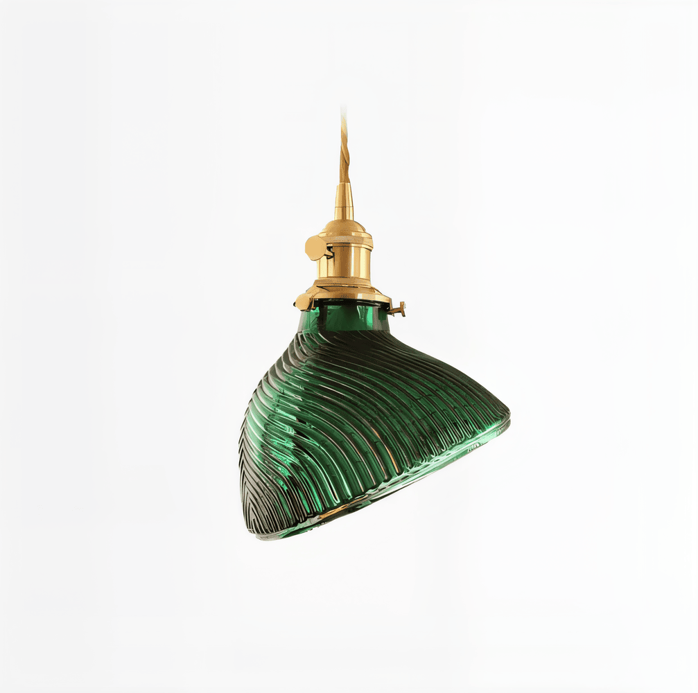 LuxurGreen - Pendellampa i Glas - Nordisk Räfflad Geometrisk Hänglampa