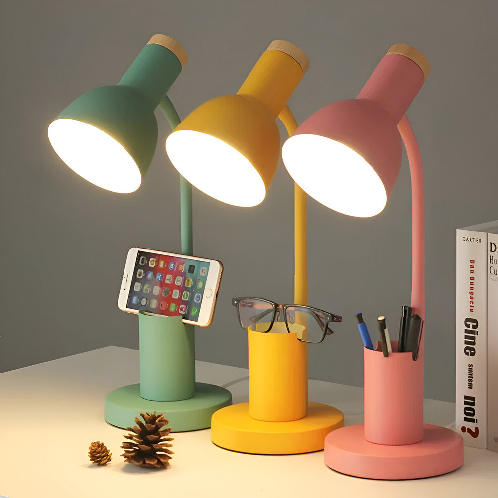 Modern Nordisk LED Bordslampa med Stilig Pennhållare - Ögonvänlig Belysning för Kontor, Läsning och Inredning