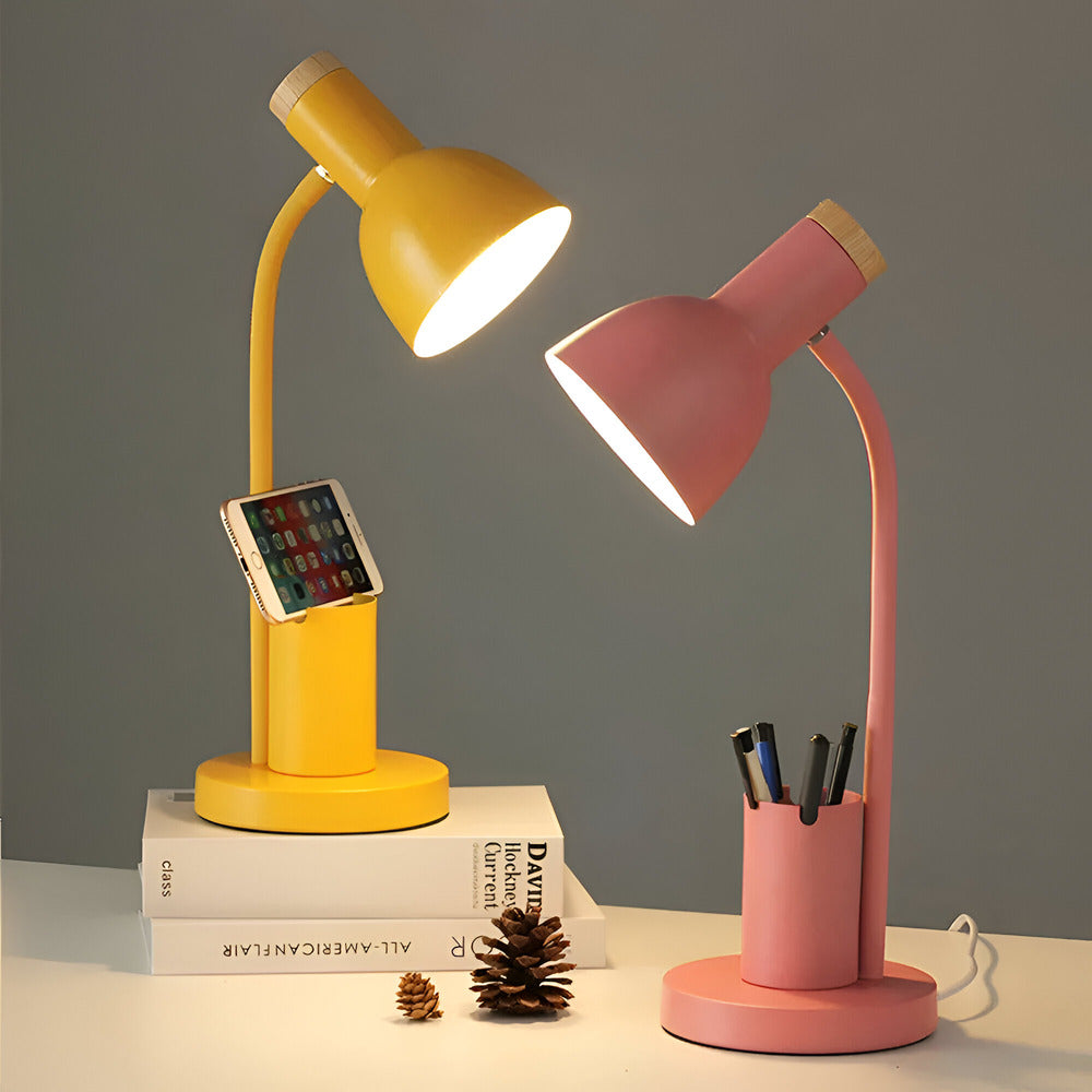 Modern Nordisk LED Bordslampa med Stilig Pennhållare - Ögonvänlig Belysning för Kontor, Läsning och Inredning