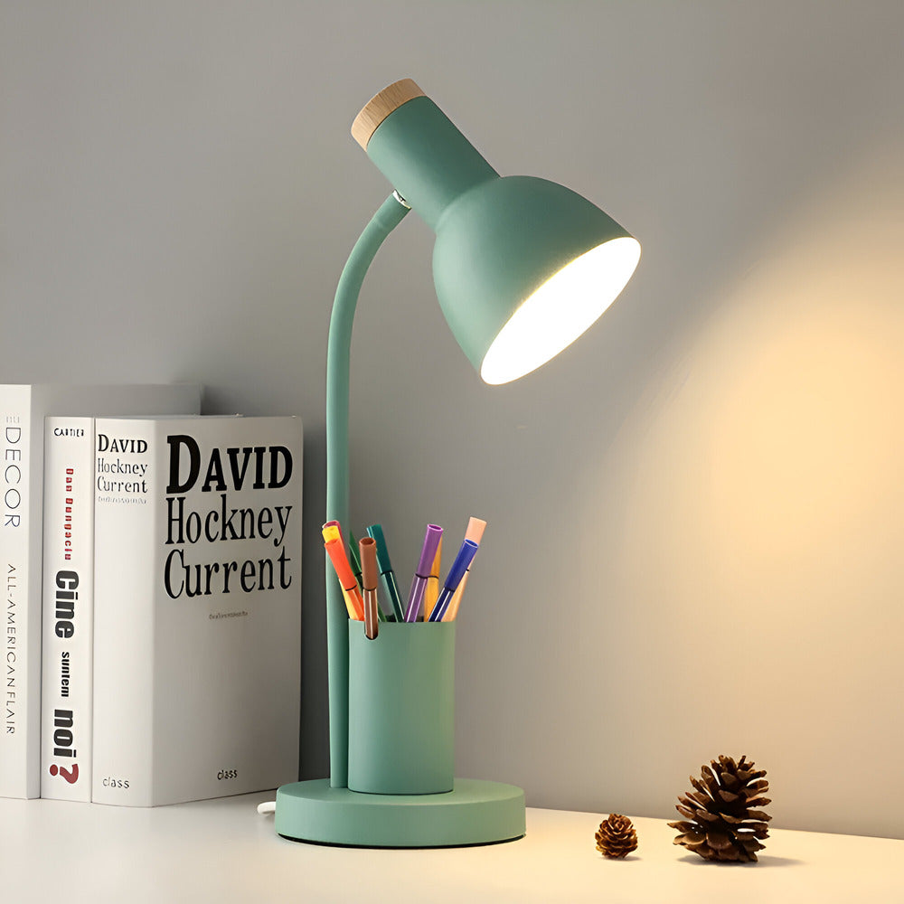 Modern Nordisk LED Bordslampa med Stilig Pennhållare - Ögonvänlig Belysning för Kontor, Läsning och Inredning