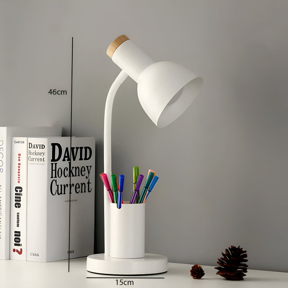 Modern Nordisk LED Bordslampa med Stilig Pennhållare - Ögonvänlig Belysning för Kontor, Läsning och Inredning