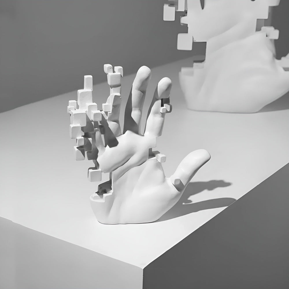 Mosaik Hand Staty - Abstrakt Resin Glitch Hand Palm Figur Prydnad