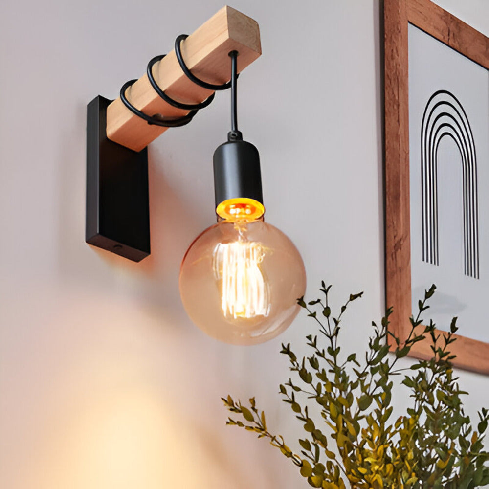 Naturlig Trä Vägglampa - Minimalistiska Rustika Vägglampor LED