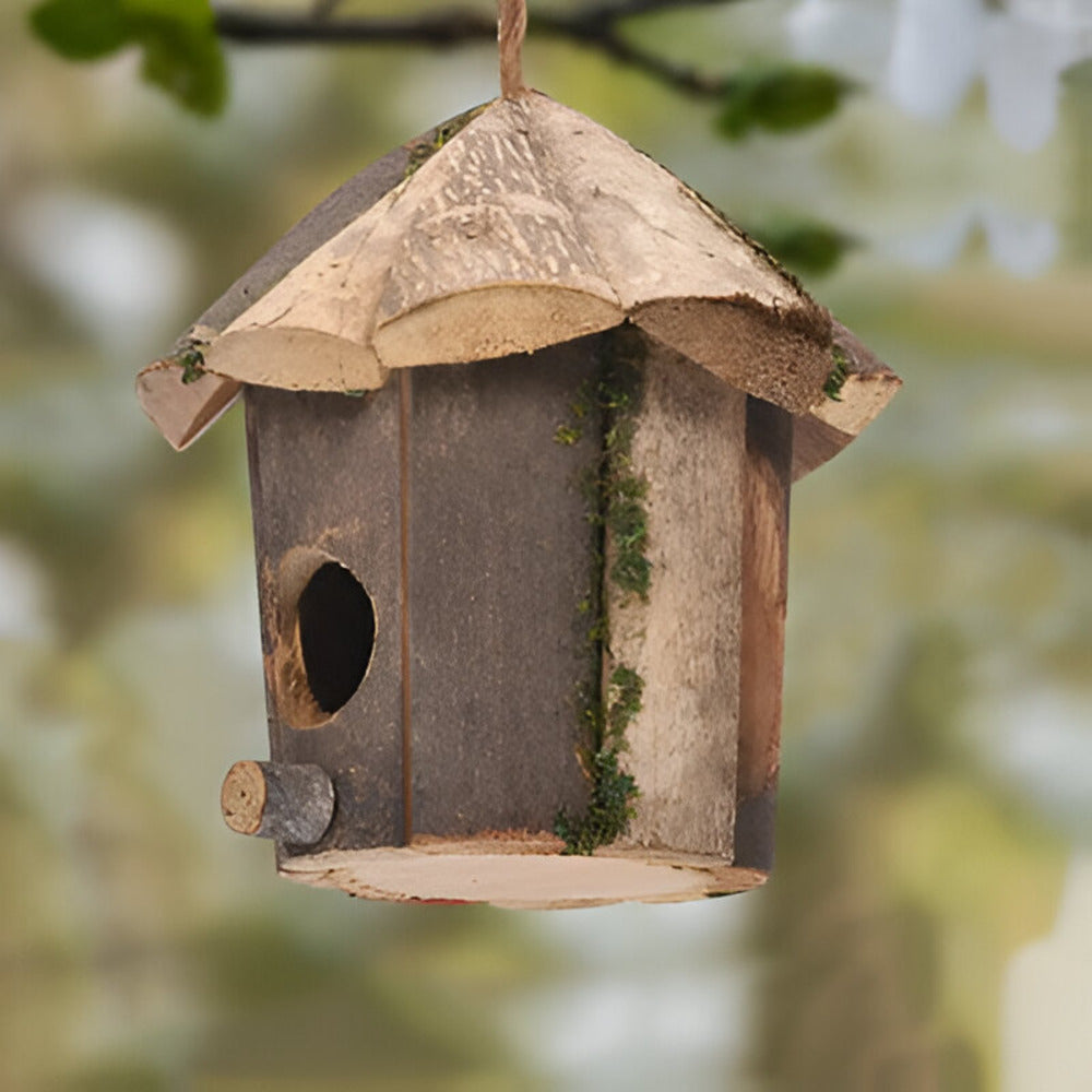 Naturligt Fågelhus i trä - Rustikt Kolibrinäste för Trädgårdsdekoration och Gör-det-Själv