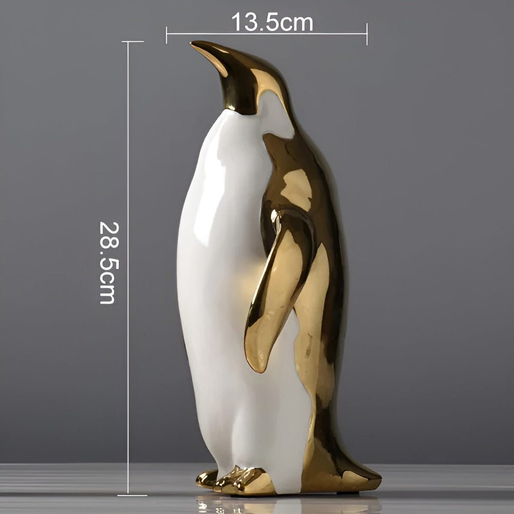 Penguin Charm - Gyllene keramisk pingvinskulptur för chic interiör