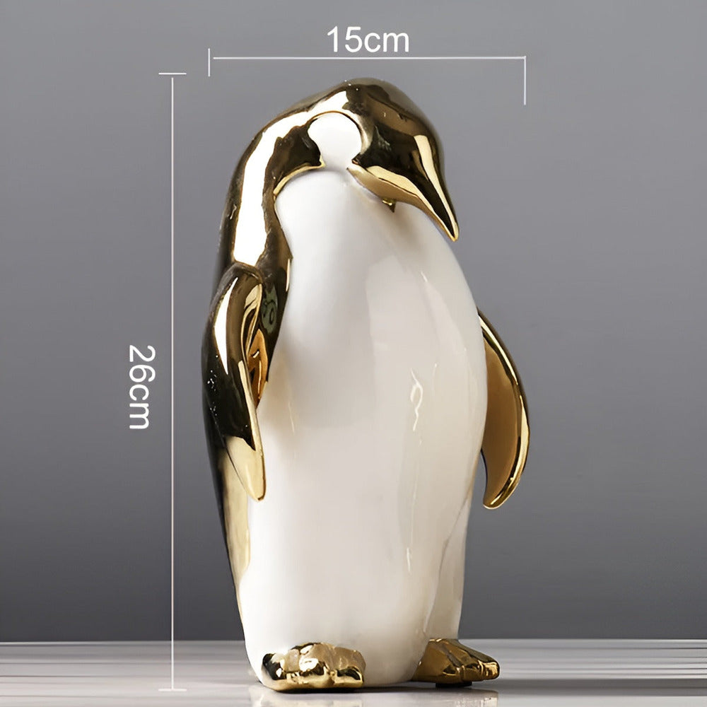 Penguin Charm - Gyllene keramisk pingvinskulptur för chic interiör