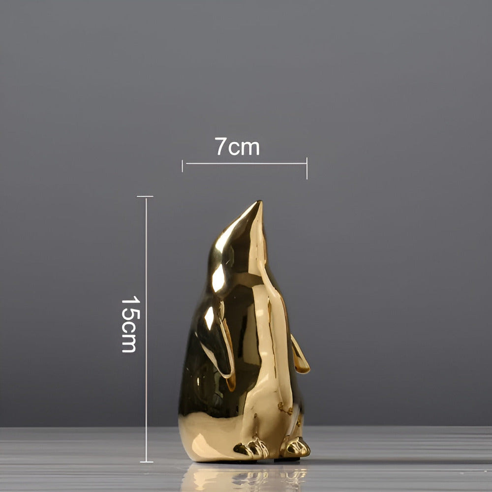 Penguin Charm - Gyllene keramisk pingvinskulptur för chic interiör