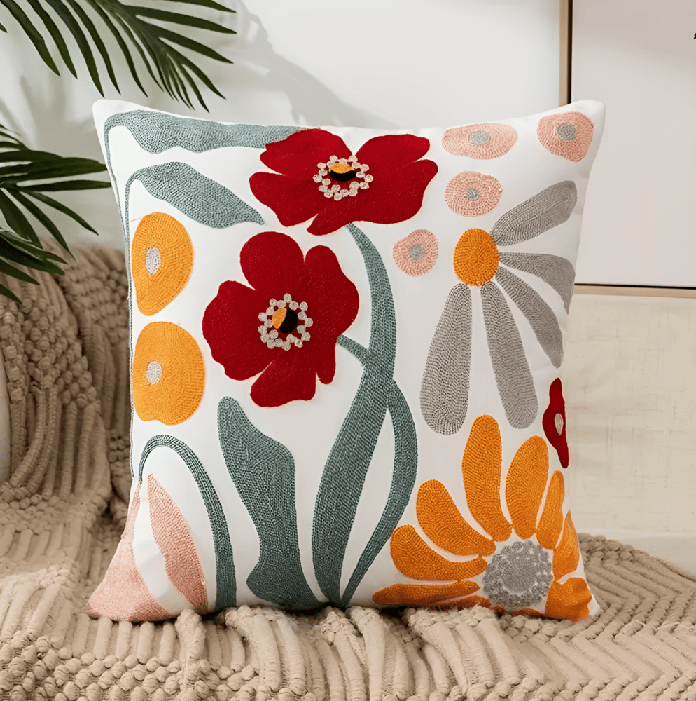 PillowFluff - Kuddfodral med Blommigt Broderat överdrag