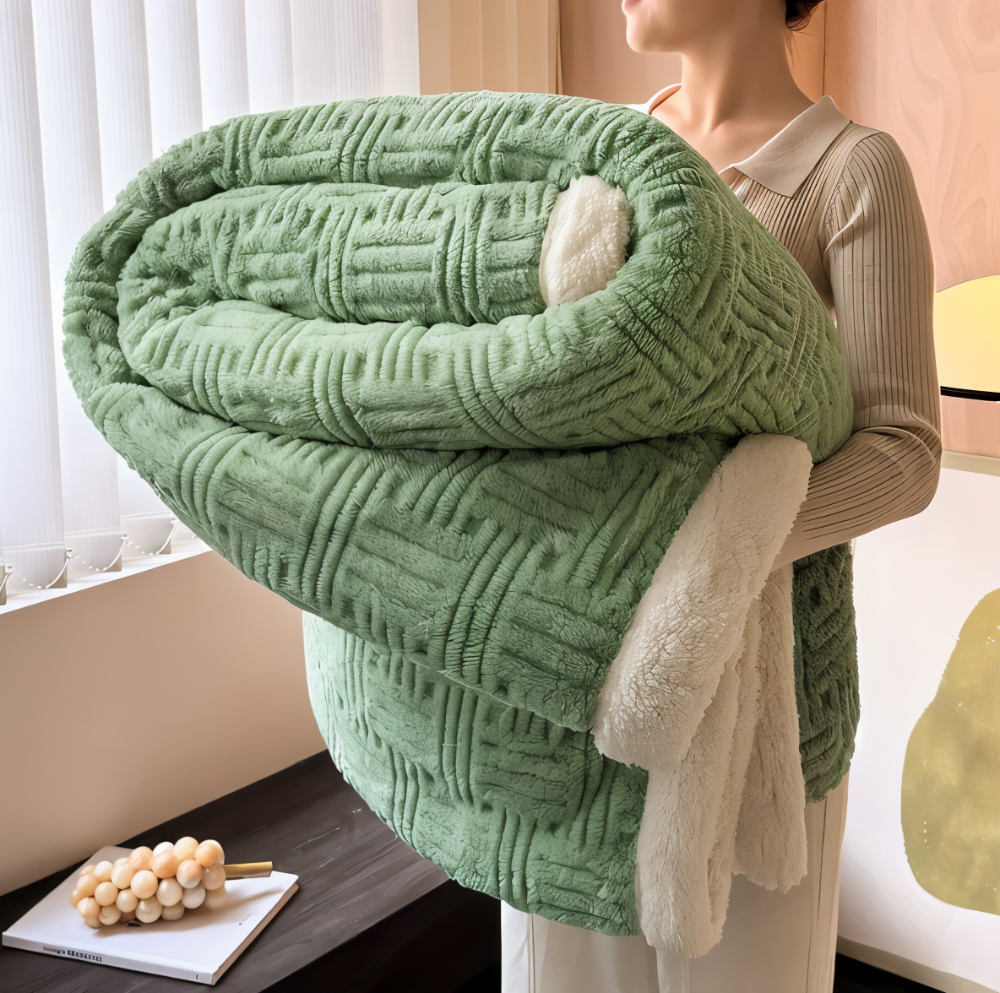 Plush Dubbelsidig Pläd - Geometriskt Mönstrad Fluffy Fleecefilt