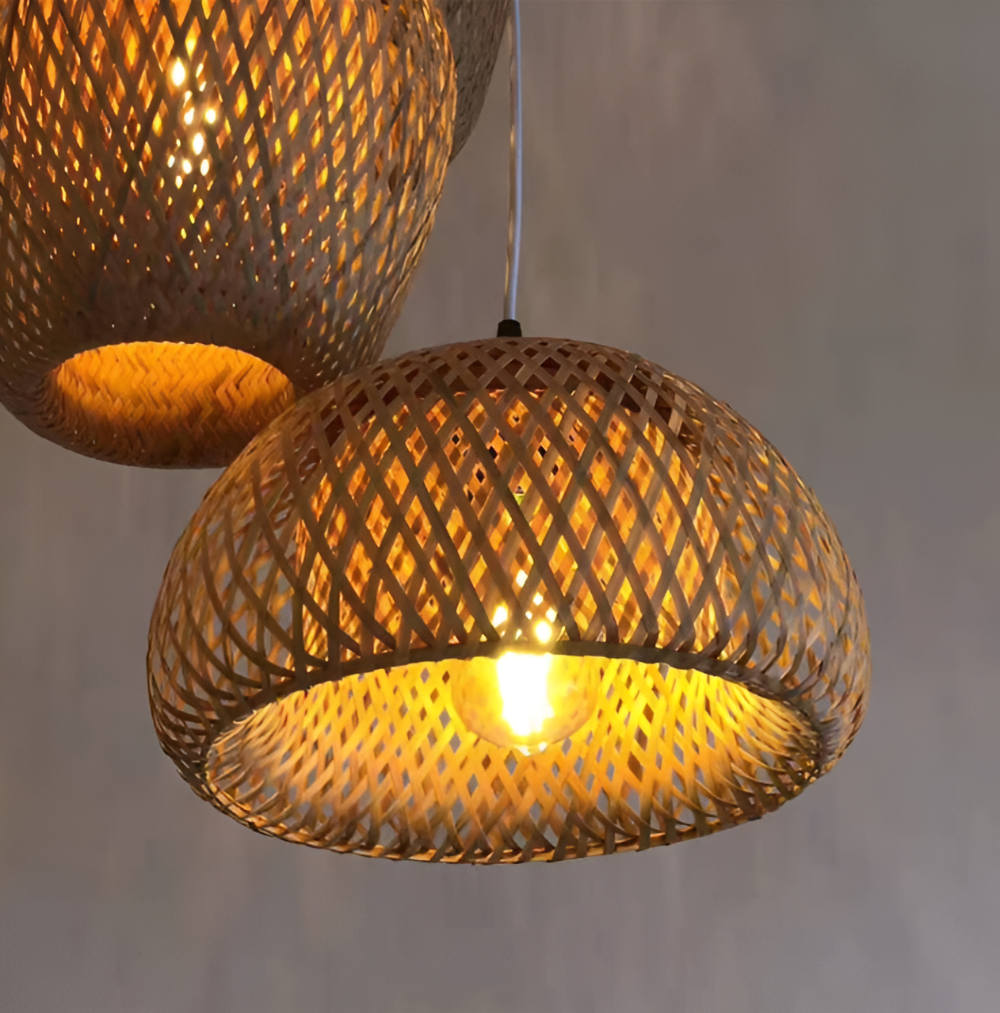 Ästetisk Kuppel Rattan Pendellampa - Handflätad Bambus Wicker Hänglampa