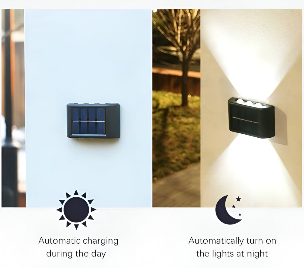 RectaSolaria Vägglampa - 2/4 stycken IP65 Vattentät 6LED Solarlampa Trädgård - Upp och Ner Utomhusbelysning