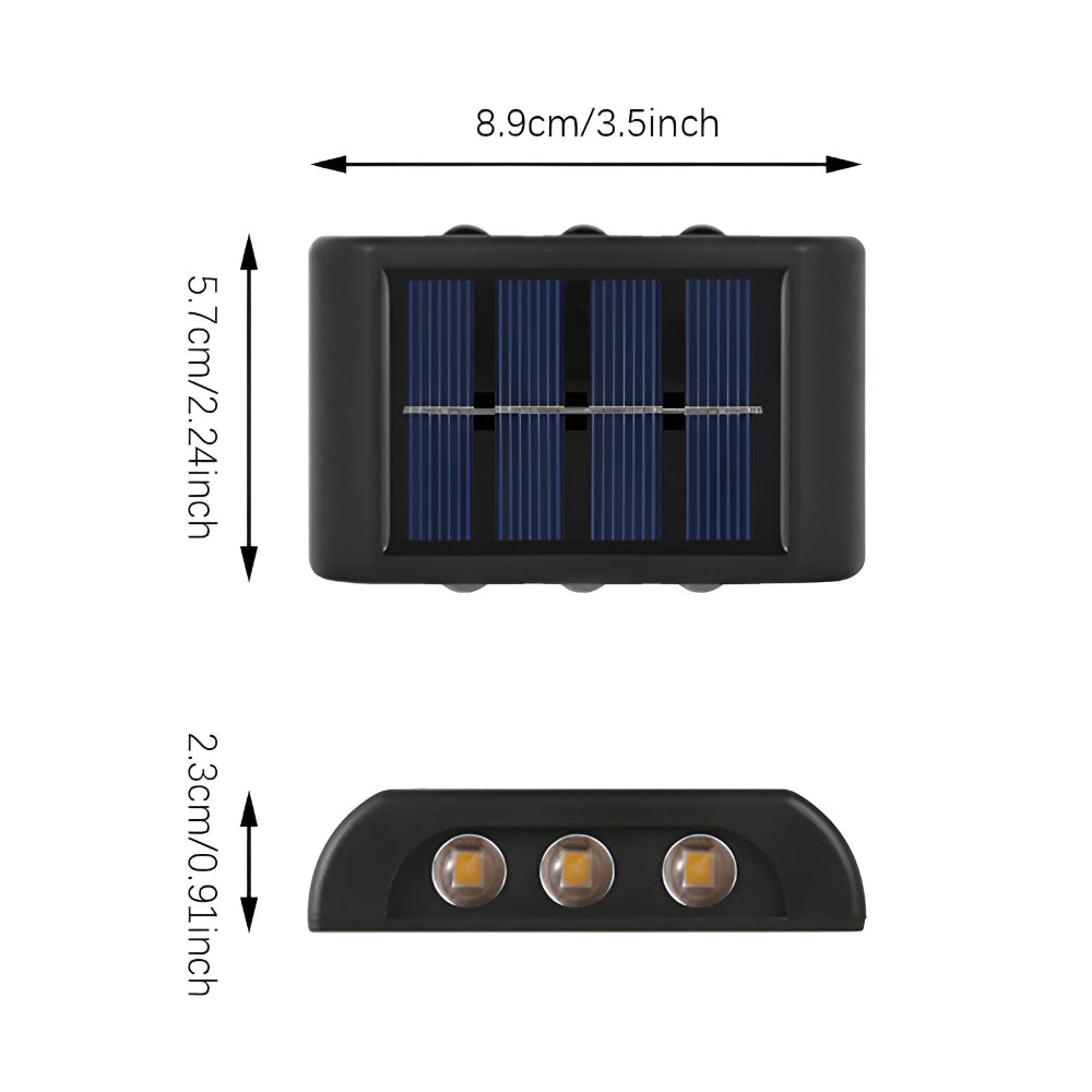 RectaSolaria Vägglampa - 2/4 stycken IP65 Vattentät 6LED Solarlampa Trädgård - Upp och Ner Utomhusbelysning